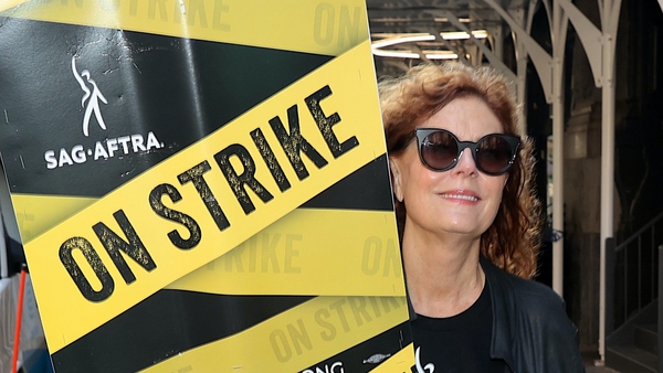 Susan Sarandon on the SAG-AFTRA picket line on 2 October in New York City