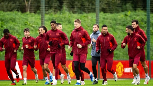 Manchester United players training at Carrington ahead of their date with the Turkish side