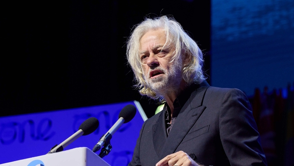 Geldof addressing potential future leaders at the One Young World Summit on Monday