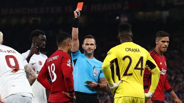 Casemiro was shown a second yellow for his foul following a poor Andre Onana backpass