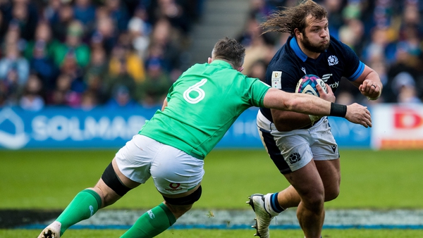 Scottish prop Pierre Schoeman is tackled by Ireland's Peter O'Mahony during this year's Six Nations clash in Edinburgh