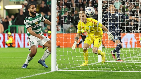 Celtic's Cameron Carter Vickers and Joe Hart can't prevent Pedro scoring the winning goal for Lazio