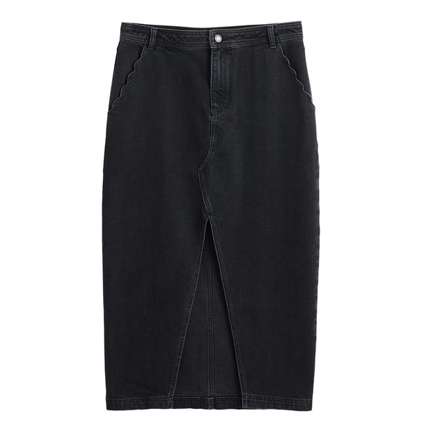 Oliver Bonas Washed Black Scalloped Pocket Denim Skirt