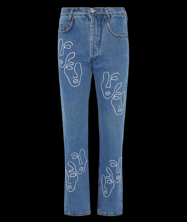 Fanfare High Waisted Recycled Embroidered Faces Jeans