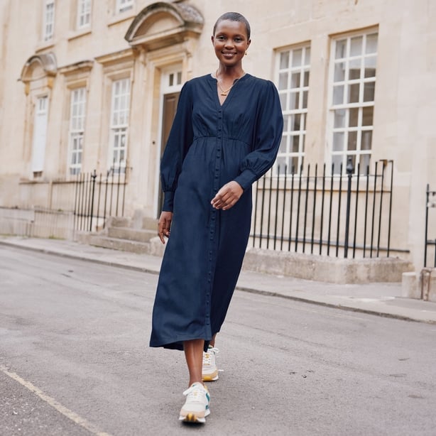 Denim dress 2024 and trainers