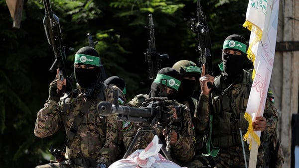 Palestinian fighters from the military wing of Hamas