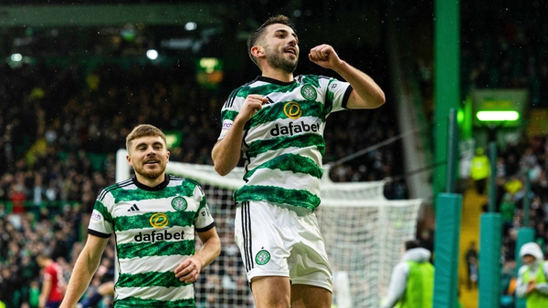 Greg Taylor celebrates his game-clinching goal for Celtic