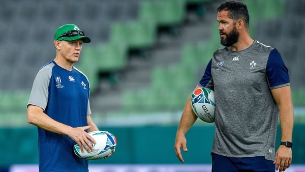 Joe Schmidt, left, and Andy Farrell during the 2019 World Cup in Japan