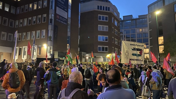 Several hundred people attended the demonstration outside the Embassy