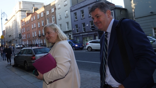 RTÉ's Head of Legal Affairs Paula Mullooly, left, and RTÉ Director General Kevin Bakhurst arrive at the public accounts committee