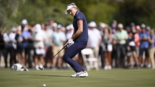 Lexi Thompson reacts to a missed putt on the seventh