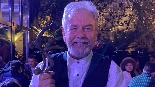 Oddy Sherwin with his Lifetime Achievement Award from the Dublin Fringe