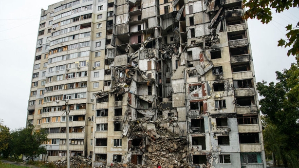 Damage to a building in Kharkiv in Ukraine