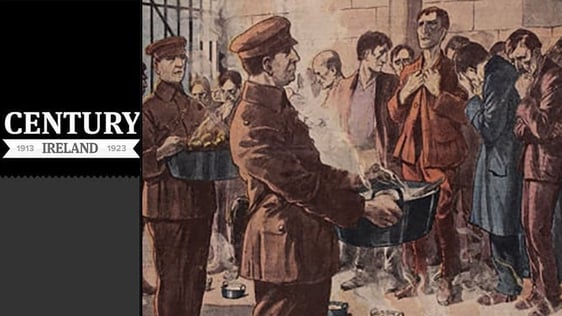 Century Ireland Issue 268 - Front cover illustration of 'Le Petit Journal illustre', depicting hunger strikers in Mountjoy Jail refusing food from prison officers. Photo: Le Petit Journal illustré, 28 October 1923