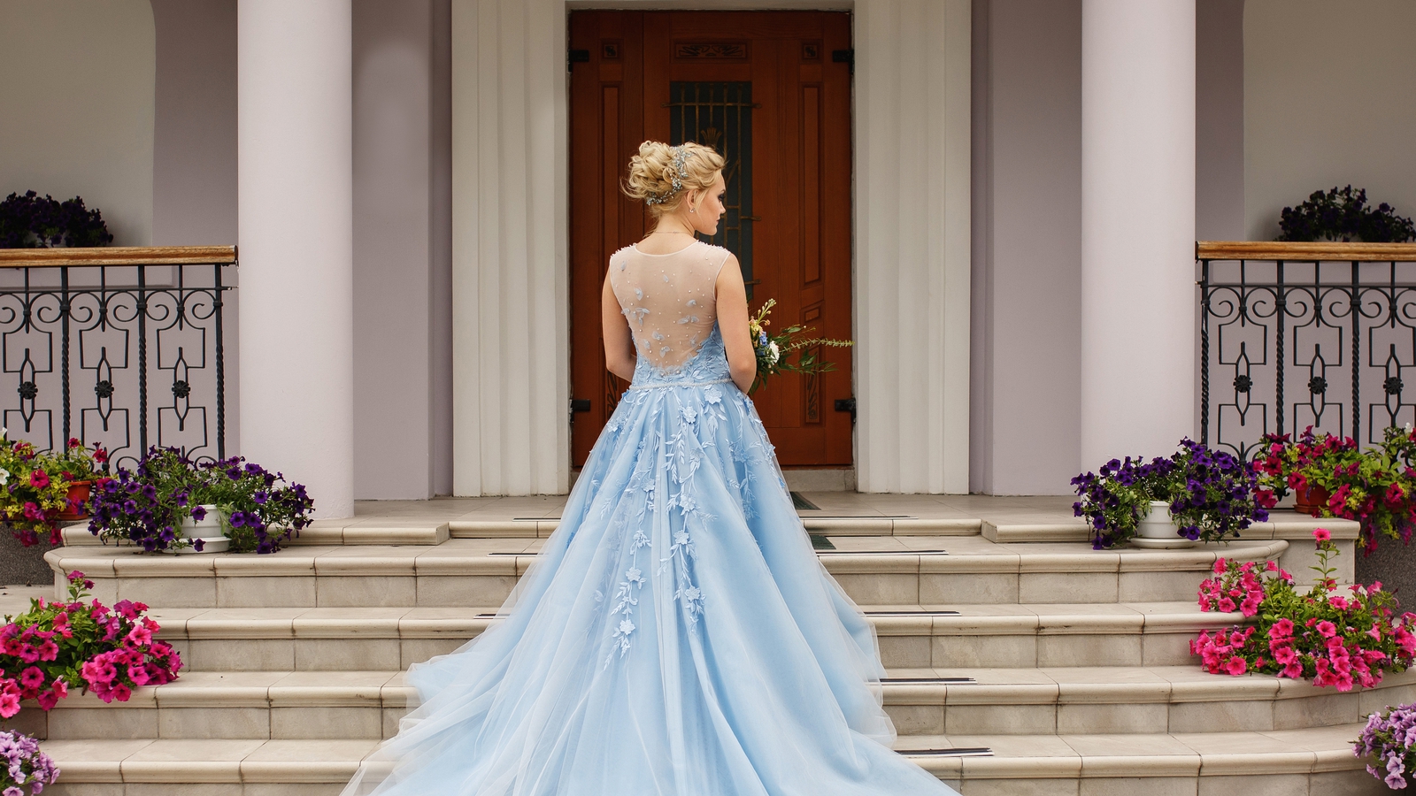 Lush Cascading Tulle Dress in American-style. Sky Blue Tulle Dress