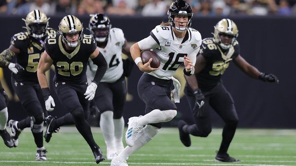 Trevor Lawrence makes a run against the New Orleans Saints at Caesars Superdome