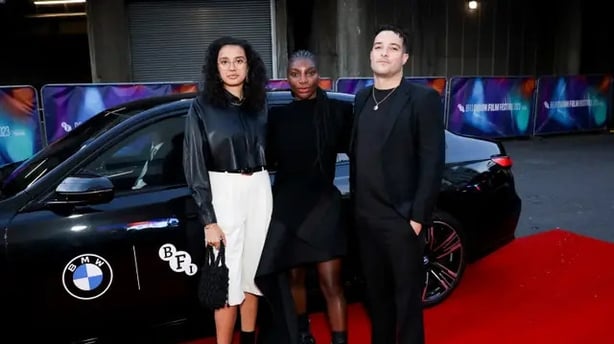 Michaela Coel with Cheri Darbon (L) and Jason Bradbury, winners of the BMW Filmmaking Challenge (BMW/Dave Benett/PA)