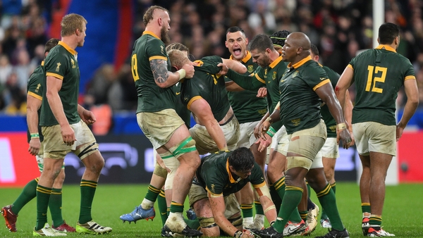 South Africa celebrate their semi-final win over England