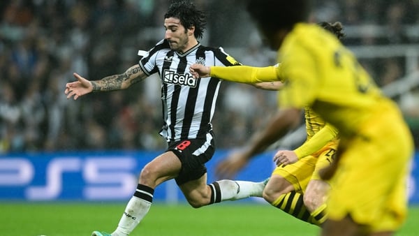 Sandro Tonali in Champions League action for Newcastle on Wednesday night