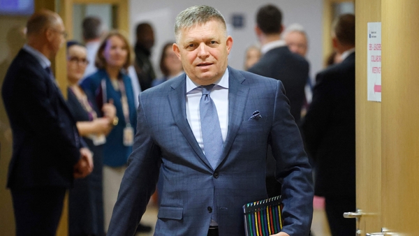 Slovakia's Prime Minister Robert Fico arrives prior to the start of an EU leaders Summit in Brussels