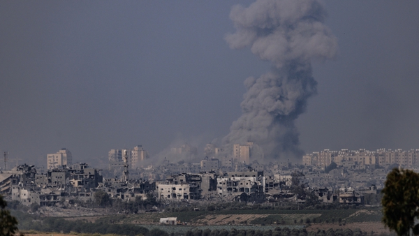 Smoke rises from an explosion in Gaza seen from Sderot, Israel