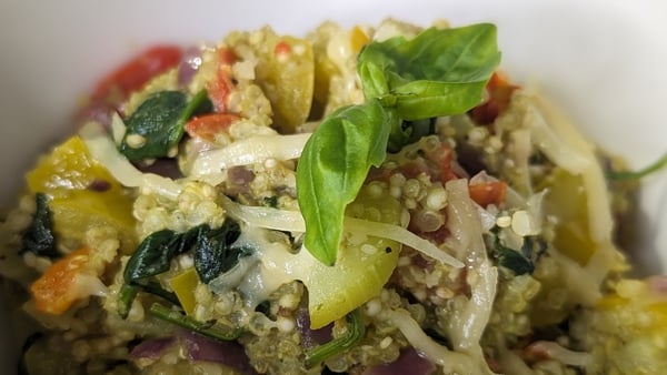 Quinoa is a gluten free grain seed of goodness. It works perfectly with this enjoyable dish that takes minutes to prepare and cook.