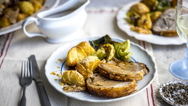 Donal's pork shoulder with Parmesan roasties