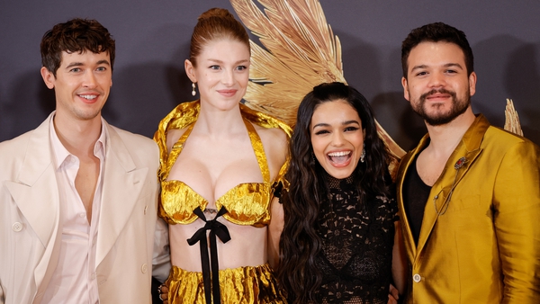 Tom Blyth, Hunter Schafer, Rachel Zegler and Jose Andres Rivera attend the world premiere of The Hunger Games: The Ballad of Songbirds & Snakes