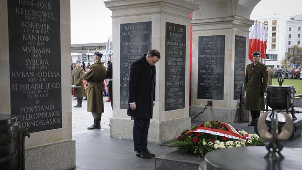 Polish President Andrzej Duda laying a wreath at Warsaw's Tomb of the Unknown Soldier on Polish Independence Day on November 11, 2017