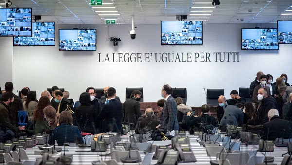 The courtroom is a former call centre converted to accommodate hundreds of lawyers