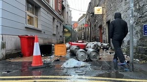 Kegs, bins and other debris on Druid Lane in Galway following Storm Debi