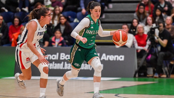 Jessica Scannell up against France's Marine Fauthoux during the FIBA Women's EuroBasket Championship qualifier match at the National Basketball Arena in Tallaght