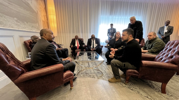 Ukrainian President Volodymyr Zelensky's office released a picture of him meeting Abdel Fattah al-Burhan of Sudan's Transitional Sovereign Council in a room in Shannon airport on 23 September. 