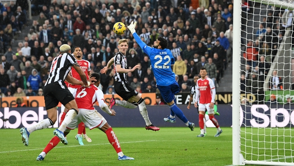 VAR decided Newcastle's Joelinton (L) hadn't pushed Arsenal defender Gabriel