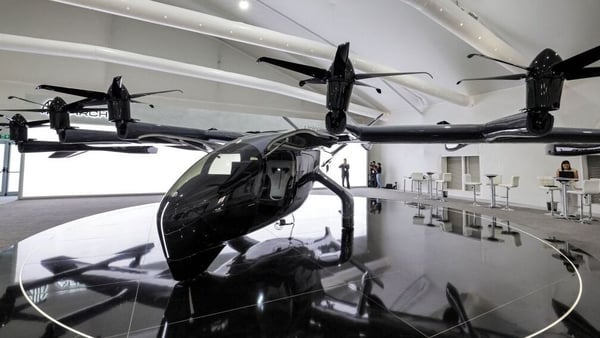 An Archer Aviation electric vertical take-off and landing flying taxi at the 2023 Dubai Airshow