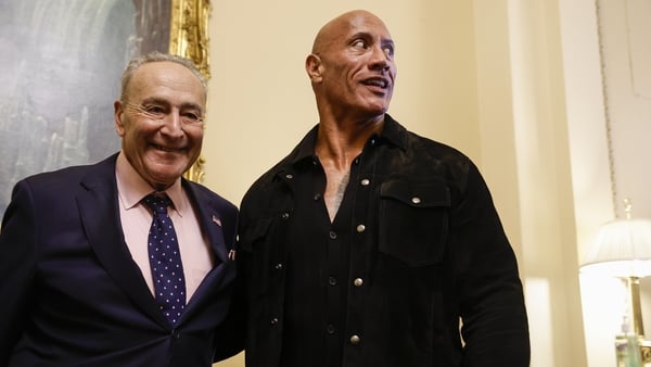 Dwayne Johnson visits US Majority Leader Chuck Schumer in his office at the US Capitol Building on Wednesday