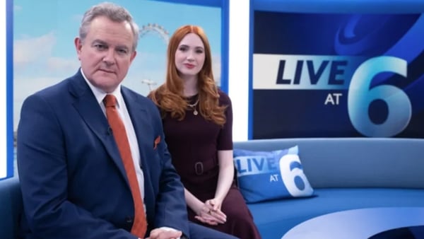 Hugh Bonneville and Karen Gillan in Douglas Is Cancelled Photo Credit: Hartswood Films/ITVX