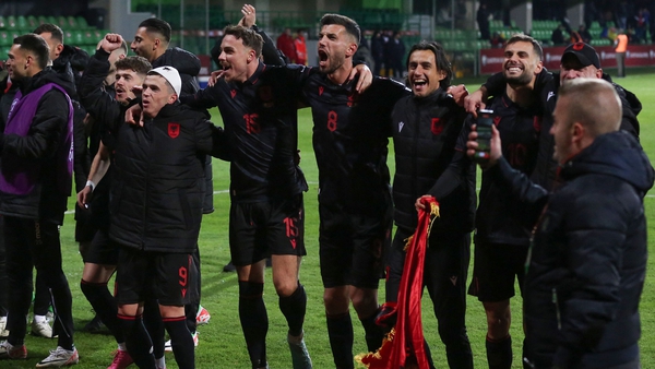 Albania players celebrate qualification for Euro 2024