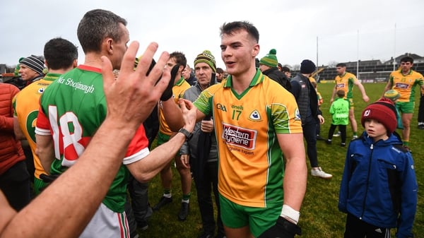Corofin's Ross Mahon is congratulated after the Connacht semi-final victory over Ballina Stephenites