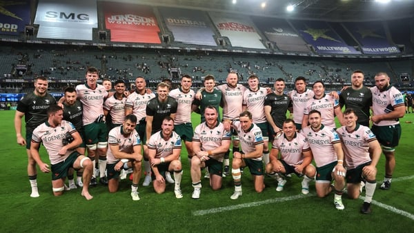 Connacht celebrate victory over the Sharks in Durban