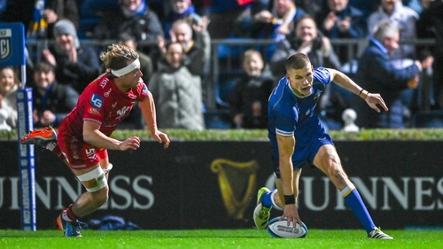 Sam Prendergast scored his first Leinster try