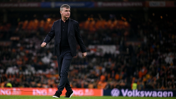 Stephen Kenny leaves the pitch at the end of the game in Amsterdam