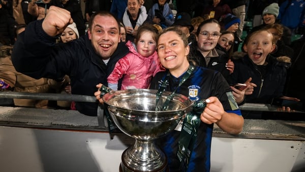 Athlone Town captain Laurie Ryan celebrates victory with elated supporters