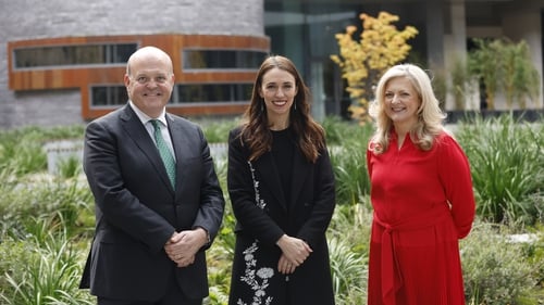 AIB CEO Colin Hunt , Jacinda Ardern, the former Prime Minister of New Zealand and Helen Normoyle, Chair of Sustainable Business Advisory Committee in AIB at today's conference