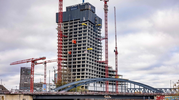 The suspended construction site of the Elbtower, a project by Signa group, in Hamburg