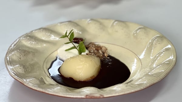 Rory's compote of pears with chocolate sauce