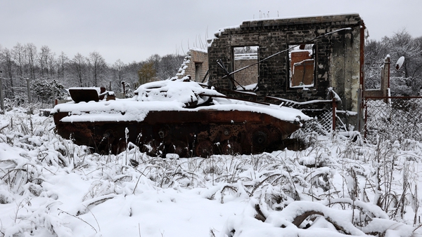 A destroyed Russian armoured vehicle in Svyatohirsk town, Donetsk, amid the Russian invasion of Ukraine