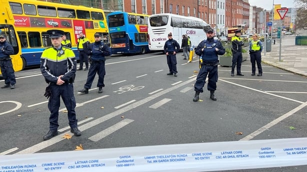 Gardaí at the scene in Dublin city centre yesterday afternoon