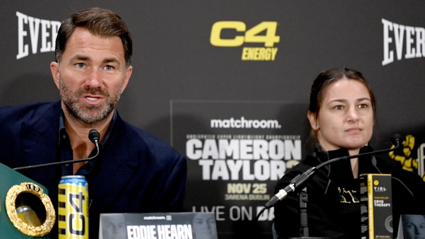 Eddie Hearn and Katie Taylor during a press conference at the Dublin Royal Convention Centre
