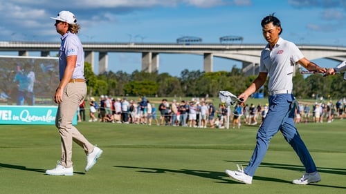 Min Woo Lee (R) and Cam Smith had contrasting rounds in Brisbane